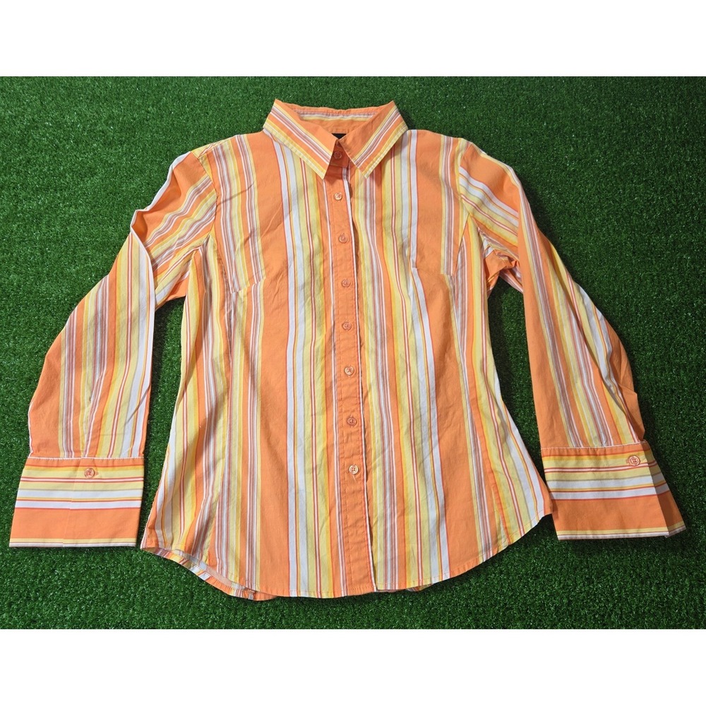 Metro Style Women's Button Up Long Sleeve Size 8 Orange/Yellow/White Stripes